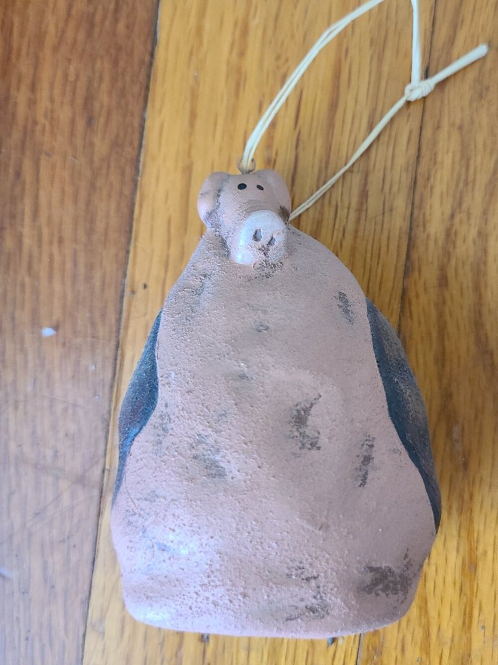 Pig Terra Cotta Clay Plump Unglazed Abstract Unique Pink Black Ornament